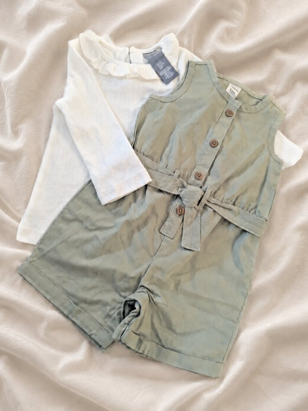 Carter's Tahari Baby Girl 12M Set - Sage Belted Romper & Ruffle Collar Top
